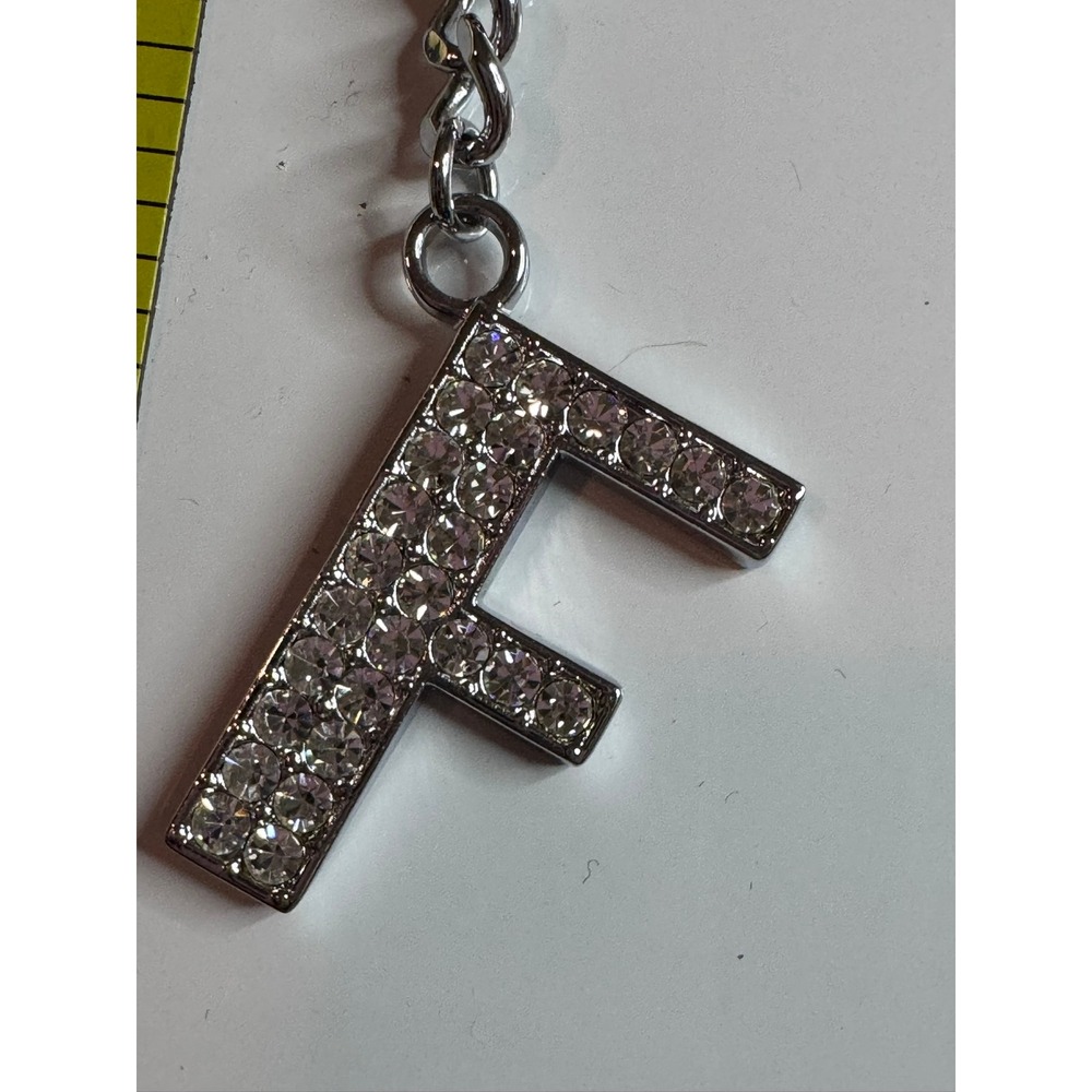 Silver Rhinestone Initial Letter F Keychain Charm Personalized Sparkle Pendant - Picture 2 of 10